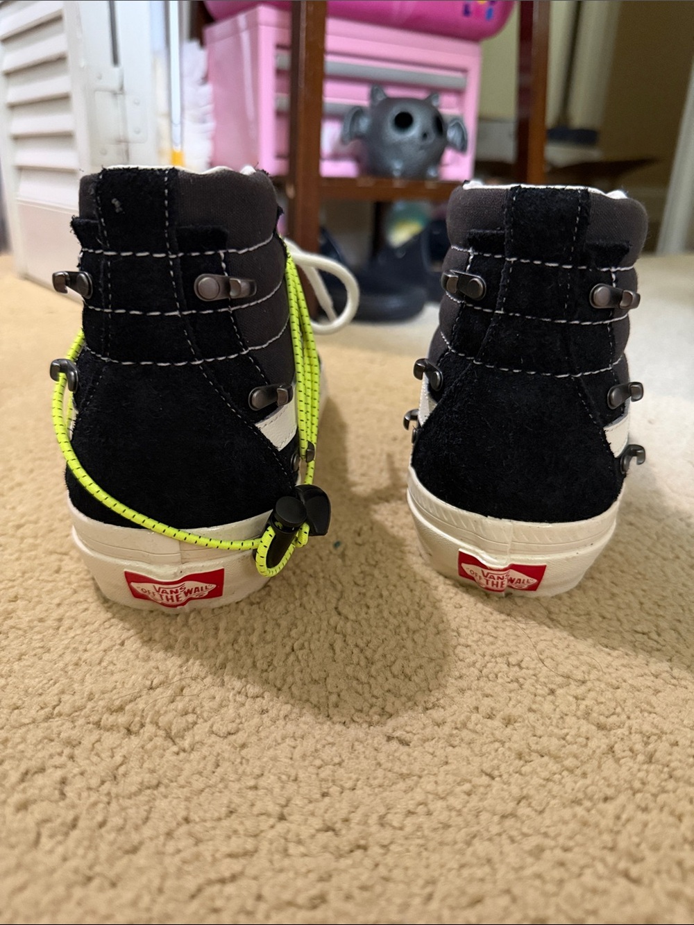 Vans Black & White High-Top Sneakers with Neon Yellow Laces - Picture 3 of 5